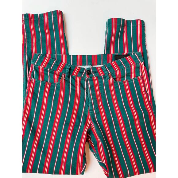 ASOS Red Green Pinstripe Regular Fit Cotton Mid Rise Pants Medium W29 - Picture 3 of 12